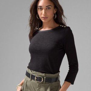 WHBM 3/4 sleeve button detail top